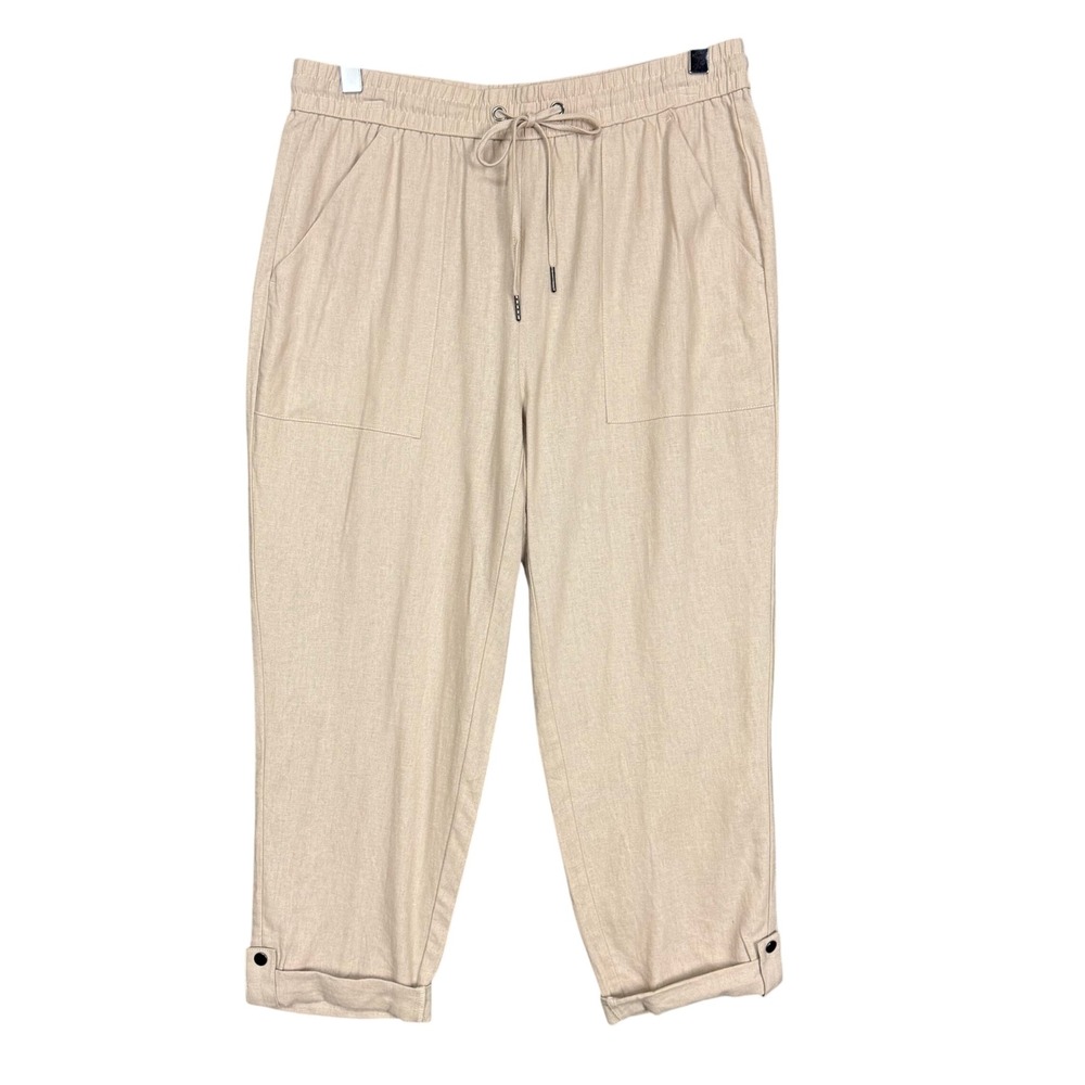 Jules & Leopold Pants Womens Medium Tan Linen Blend Cropped Drawstring Beach